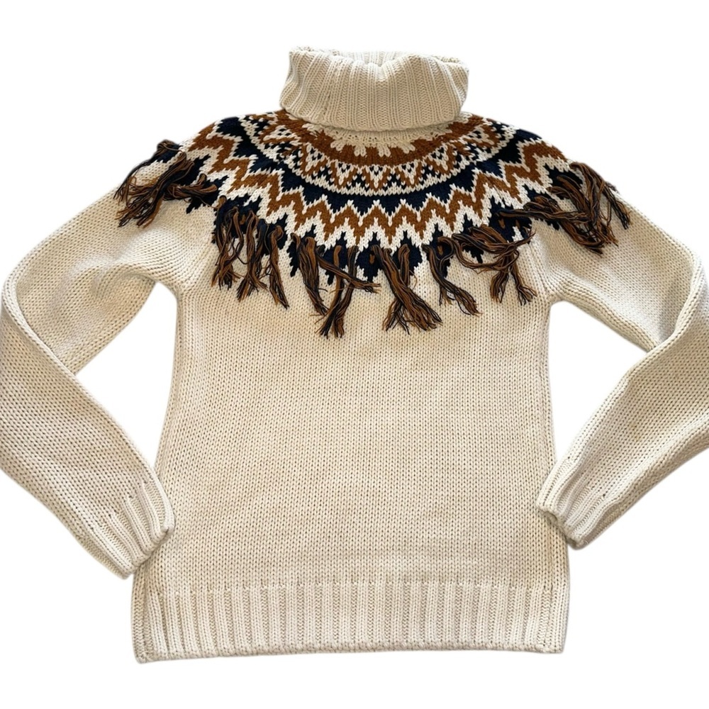Forever 21 Fair Isle Turtleneck Fringe Tassel Knit Cozy Cottagecore Sweater XS - Picture 5 of 6